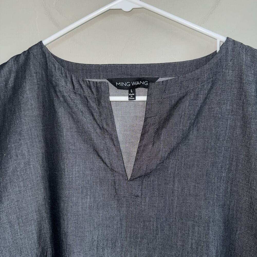Ming Wang A Line Chambray Shift Dress Dark Denim Woman’s Sz L Cotton Gray Black - Picture 3 of 10